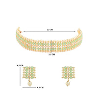 Etnico Gold Plated Traditional Kundan Pearl Choker Necklace Jewellery Set For Women And Girls (K7209) (Mint)