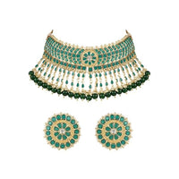 Etnico Gold Plated Traditional Kundan & Pearl Studded Choker Necklace Set For Women/Girls (K7210) (Full Green)