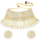 Etnico Gold Plated Traditional Kundan & Pearl Studded Bridal Choker Necklace With Round Earrings Jewellery Set For Women (K7210W)