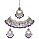 Etnico Gold Plated Traditional Pearl Kundan Studded Choker Jewellery Necklace Set with Maang Tikka for Women (K7218Pu)
