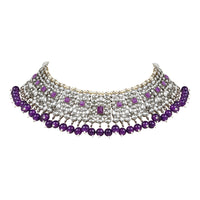 Etnico Gold Plated Traditional Pearl Kundan Studded Choker Jewellery Necklace Set with Maang Tikka for Women (K7218Pu)