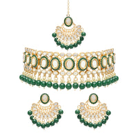 Etnico Gold Plated Traditional Kundan & Pearl Choker Necklace Set Gift for Women & Girls(K7228G)