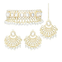 Etnico Gold Plated Traditional Kundan Choker Necklace Set Gift for Women & Girls(K7228W)