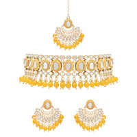 Etnico Gold Plated Traditional Kundan & Pearls Choker Necklace Set Gift for Women & Girls(K7228Y)