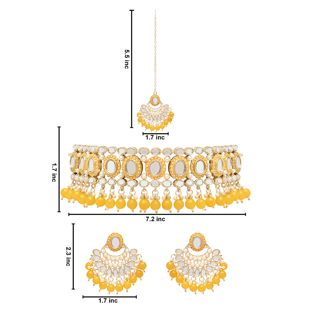 Etnico Gold Plated Traditional Kundan & Pearls Choker Necklace Set Gift for Women & Girls(K7228Y)