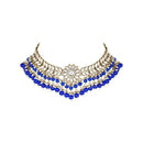 Etnico 18K Gold Plated Traditional Kundan Studded Blue Pearl Hanging Choker Necklace Jewellery Set With Earrings & Maang Tikka For Women & Girls (K7232Bl)