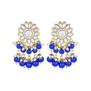Etnico 18K Gold Plated Traditional Kundan Studded Blue Pearl Hanging Choker Necklace Jewellery Set With Earrings & Maang Tikka For Women & Girls (K7232Bl)
