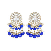 Etnico 18K Gold Plated Traditional Kundan Studded Blue Pearl Hanging Choker Necklace Jewellery Set With Earrings & Maang Tikka For Women & Girls (K7232Bl)