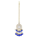 Etnico 18K Gold Plated Traditional Kundan Studded Blue Pearl Hanging Choker Necklace Jewellery Set With Earrings & Maang Tikka For Women & Girls (K7232Bl)