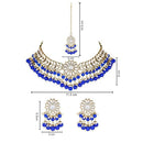 Etnico 18K Gold Plated Traditional Kundan Studded Blue Pearl Hanging Choker Necklace Jewellery Set With Earrings & Maang Tikka For Women & Girls (K7232Bl)