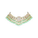 Etnico 18K Gold Plated Traditional Kundan Studded Mint Pearl Hanging Choker Necklace Jewellery Set With Earrings & Maang Tikka For Women & Girls (K7232Min)