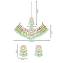 Etnico 18K Gold Plated Traditional Kundan Studded Mint Pearl Hanging Choker Necklace Jewellery Set With Earrings & Maang Tikka For Women & Girls (K7232Min)