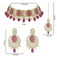 Etnico Gold Plated Traditional Red Pearl Kundan & Stone Studded Jewellery Necklace Set with Maang Tikka for Women (K7233Pu)