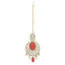 Etnico Gold Plated Traditional Red Pearl Kundan & Stone Studded Jewellery Necklace Set with Maang Tikka for Women (K7233R)
