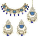 Etnico Gold Plated Traditional Pearl Kundan & Stone Studded Jewellery Necklace Set with Maang Tikka for Women (K7235) (Blue)