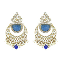 Etnico Gold Plated Traditional Pearl Kundan & Stone Studded Jewellery Necklace Set with Maang Tikka for Women (K7235) (Blue)