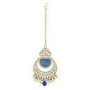 Etnico Gold Plated Traditional Pearl Kundan & Stone Studded Jewellery Necklace Set with Maang Tikka for Women (K7235) (Blue)