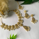 Etnico Gold Plated Traditional Pearl Kundan Meenakari Floral Necklace With Earring Maang Tikka & Finger Ring Set For Women And Girls (K7241Bl)