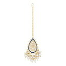 Etnico Gold Plated Traditional Pearl Kundan Meenakari Floral Necklace With Earring Maang Tikka & Finger Ring Set For Women And Girls (K7241Bl)