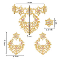 Etnico Gold Plated Traditional Stone Handcrafted Pearl Hanging Floral Choker Necklace Jewellery With Earrings & Finger ring Set For Women/Girls (K7243Pu)