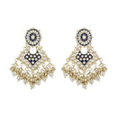 Etnico Gold Plated Traditional Pearl Kundan Studded Meenakari Necklace With Earring Maang Tikka Set For Women And Girls (K7244BL)