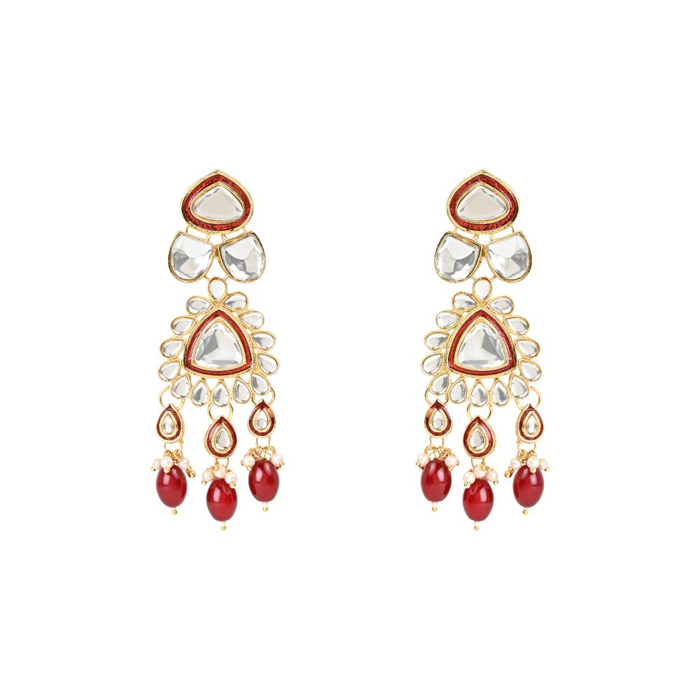Etnico Gold Plated Traditional Pearl Kundan Necklace Jewellery Set With Earring Maang Tikka Set For Women And Girls (K7248M)