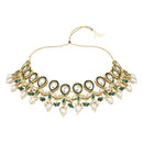 Etnico Gold Plated Traditional Pearl Kundan Studded Floral Necklace With Earring Maang Tikka Set For Women & Girls (K7249G)