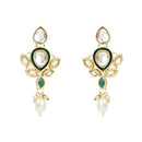 Etnico Gold Plated Traditional Pearl Kundan Studded Floral Necklace With Earring Maang Tikka Set For Women & Girls (K7249G)