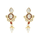 Etnico Gold Plated Traditional Pearl Kundan Studded Floral Necklace With Earring Maang Tikka Set For Women And Girls (K7249M)