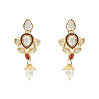 Etnico Gold Plated Traditional Pearl Kundan Studded Floral Necklace With Earring Maang Tikka Set For Women And Girls (K7249M)