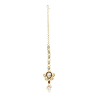 Etnico Gold Plated Traditional Pearl Kundan Studded Floral Necklace With Earring Maang Tikka Set For Women And Girls (K7249M)