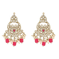 Etnico Gold Plated Traditional Kundan Pearl Hanging Choker Necklace Jewellery Set With Earrings & Maang Tikka For Women & Girls (K7252Pi)