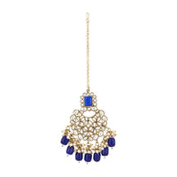 Etnico Gold Plated Traditional Pearl Kundan Choker Jewellery Necklace Set with Maang Tikka for Women And Girls (K7254Bl)