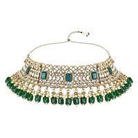 Etnico Gold Plated Traditional Pearl Kundan Choker Jewellery Necklace Set with Maang Tikka for Women And Girls (K7254G)