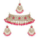 Etnico Gold Plated Traditional Pearl Kundan Choker Jewellery Necklace Set with Maang Tikka for Women And Girls (K7254Q)