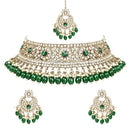 Etnico Gold Plated Traditional Kundan Pearl Hanging Choker Necklace Jewellery Set With Earrings & Maang Tikka For Women And Girls (K7255G)