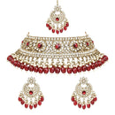 Etnico Gold Plated Traditional Kundan Pearl Hanging Choker Necklace Jewellery Set With Earrings & Maang Tikka For Women And Girls (K7255M)
