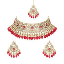 Etnico Gold Plated Traditional Kundan Pearl Hanging Choker Necklace Jewellery Set With Earrings & Maang Tikka For Women And Girls (K7255Q)
