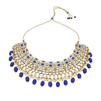 Etnico Gold Plated Traditional Kundan Pearl Drop Bridal Choker Necklace With Earrings & Maang Tikka Jewellery Set For Women/Girls (K7257Bl)