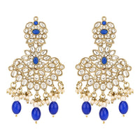 Etnico Gold Plated Traditional Kundan Pearl Drop Bridal Choker Necklace With Earrings & Maang Tikka Jewellery Set For Women/Girls (K7257Bl)