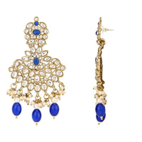 Etnico Gold Plated Traditional Kundan Pearl Drop Bridal Choker Necklace With Earrings & Maang Tikka Jewellery Set For Women/Girls (K7257Bl)