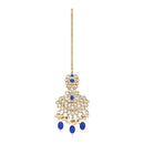 Etnico Gold Plated Traditional Kundan Pearl Drop Bridal Choker Necklace With Earrings & Maang Tikka Jewellery Set For Women/Girls (K7257Bl)