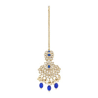 Etnico Gold Plated Traditional Kundan Pearl Drop Bridal Choker Necklace With Earrings & Maang Tikka Jewellery Set For Women/Girls (K7257Bl)