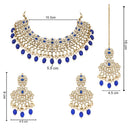 Etnico Gold Plated Traditional Kundan Pearl Drop Bridal Choker Necklace With Earrings & Maang Tikka Jewellery Set For Women/Girls (K7257Bl)
