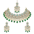 Etnico Gold Plated Traditional Kundan Pearl Drop Bridal Choker Necklace With Earrings & Maang Tikka Jewellery Set For Women/Girls (K7257G)