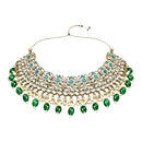 Etnico Gold Plated Traditional Kundan Pearl Drop Bridal Choker Necklace With Earrings & Maang Tikka Jewellery Set For Women/Girls (K7257G)