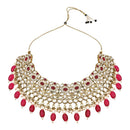 Etnico Gold Plated Traditional Kundan Pearl Drop Bridal Choker Necklace With Earrings & Maang Tikka Jewellery Set For Women/Girls (K7257Q)