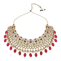 Etnico Gold Plated Traditional Kundan Pearl Drop Bridal Choker Necklace With Earrings & Maang Tikka Jewellery Set For Women/Girls (K7257Q)