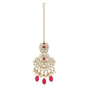 Etnico Gold Plated Traditional Kundan Pearl Drop Bridal Choker Necklace With Earrings & Maang Tikka Jewellery Set For Women/Girls (K7257Q)