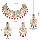 Etnico Gold Plated Traditional Kundan Pearl Drop Bridal Choker Necklace With Earrings & Maang Tikka Jewellery Set For Women/Girls (K7257Q)